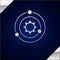 Silver Solar system icon isolated on dark blue background. The planets revolve around the star. Vector