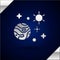 Silver Space and planet icon isolated on dark blue background. Planets surface with craters, stars and comets. Vector