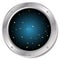 Silver spaceship window porthole with space. Dark blue sky and yellow stars vector.