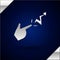 Silver Spell icon isolated on dark blue background. The sorcerer hand performing spells. Vector Illustration.