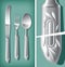 Silver spoon, fork and table knife