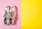 Silver sport boots on retro color background. Fashion concept