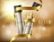 Silver spray bottles in a realistic style on background with golden ribbon and bokeh effect