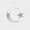 Silver Star and crescent - symbol of Islam isolated object on transparent background. Religion symbol. Flat design