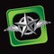 Silver star with wings on tilted green web icon