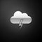 Silver Storm icon isolated on black background. Cloud and lightning sign. Weather icon of storm. Long shadow style