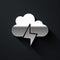 Silver Storm icon isolated on black background. Cloud and lightning sign. Weather icon of storm. Long shadow style