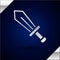 Silver Sword for game icon isolated on dark blue background. Vector