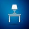 Silver Table lamp on table icon isolated on blue background. Vector