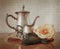 Silver tea set with retro vintage Instagram style effect