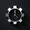 Silver Time Management icon isolated on black background. Clock and gear sign. Productivity symbol. Long shadow style