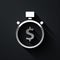 Silver Time is money icon isolated on black background. Money is time. Effective time management. Convert time to money