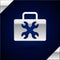 Silver Toolbox icon isolated on dark blue background. Tool box sign. Vector