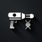 Silver Transfer liquid gun in biological laborator icon isolated on black background. Long shadow style. Vector