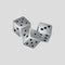 Silver trio of dice with grain on white background