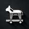 Silver Trojan horse icon isolated on black background. Long shadow style. Vector