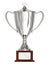 Silver trophy cup on wood pedestal