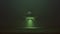 Silver UFO Hovering with Green Glowing Lights in a Green Foggy Environment