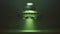 Silver UFO Hovering with Green Glowing Lights in a Green Foggy Environment