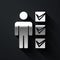 Silver User of man in business suit icon isolated on black background. Business avatar symbol user profile icon. Male