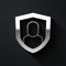 Silver User protection icon isolated on black background. Secure user login, password protected, personal data