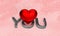 Silver valentine word love you with red hearts on glitter background