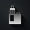 Silver Vape mod device icon isolated on black background. Vape smoking tool. Vaporizer Device. Long shadow style. Vector
