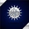 Silver Virus icon isolated on dark blue background. Corona virus 2019-nCoV. Bacteria and germs, cell cancer, microbe