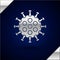 Silver Virus icon isolated on dark blue background. Corona virus 2019-nCoV. Bacteria and germs, cell cancer, microbe