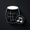 Silver Voice assistant icon isolated on black background. Voice control user interface smart speaker. Long shadow style