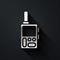 Silver Walkie talkie icon isolated on black background. Portable radio transmitter icon. Radio transceiver sign. Long