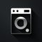 Silver Washer icon isolated on black background. Washing machine icon. Clothes washer - laundry machine. Home appliance