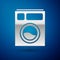 Silver Washer icon isolated on blue background. Washing machine icon. Clothes washer - laundry machine. Home appliance