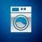 Silver Washer icon isolated on blue background. Washing machine icon. Clothes washer - laundry machine. Home appliance