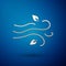 Silver Wind icon isolated on blue background. Windy weather. Vector Illustration