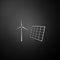 Silver Wind mill turbines generating electricity and solar panel icon isolated on black background. Energy alternative