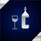 Silver Wine bottle with wine glass icon isolated on dark blue background. Happy Easter. Vector Illustration