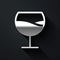 Silver Wine glass icon isolated on black background. Wineglass sign. Long shadow style. Vector