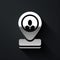 Silver Worker location icon isolated on black background. Long shadow style. Vector