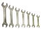 Silver wrench set on white background. mechanical workshop hand tools group