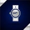 Silver Wrist watch icon isolated on dark blue background. Wristwatch icon. Vector
