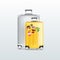 Silver and yellow travel luggage on white background. Realistic suitcase.