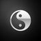 Silver Yin Yang symbol of harmony and balance icon isolated on black background. Long shadow style. Vector