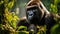 A silverback mountain gorilla in a rainforest. Neural network AI generated