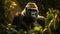 A silverback mountain gorilla in a rainforest. Neural network AI generated