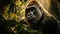 A silverback mountain gorilla in a rainforest. Neural network AI generated