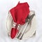 SIlverware as a table setting with red napkin