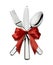 Silverware with red bow design element Valentine isolated