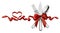 Silverware in red Valentine ribbon heart shape horizontal isolated