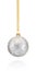 Silvery decorations Christmas ball hanging on golden braid Isolated